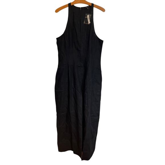 NWT Madewell Seamed Wide Leg Jumpsuit 100% Linen True Black Romper Lagenlook 12 - Picture 2 of 15